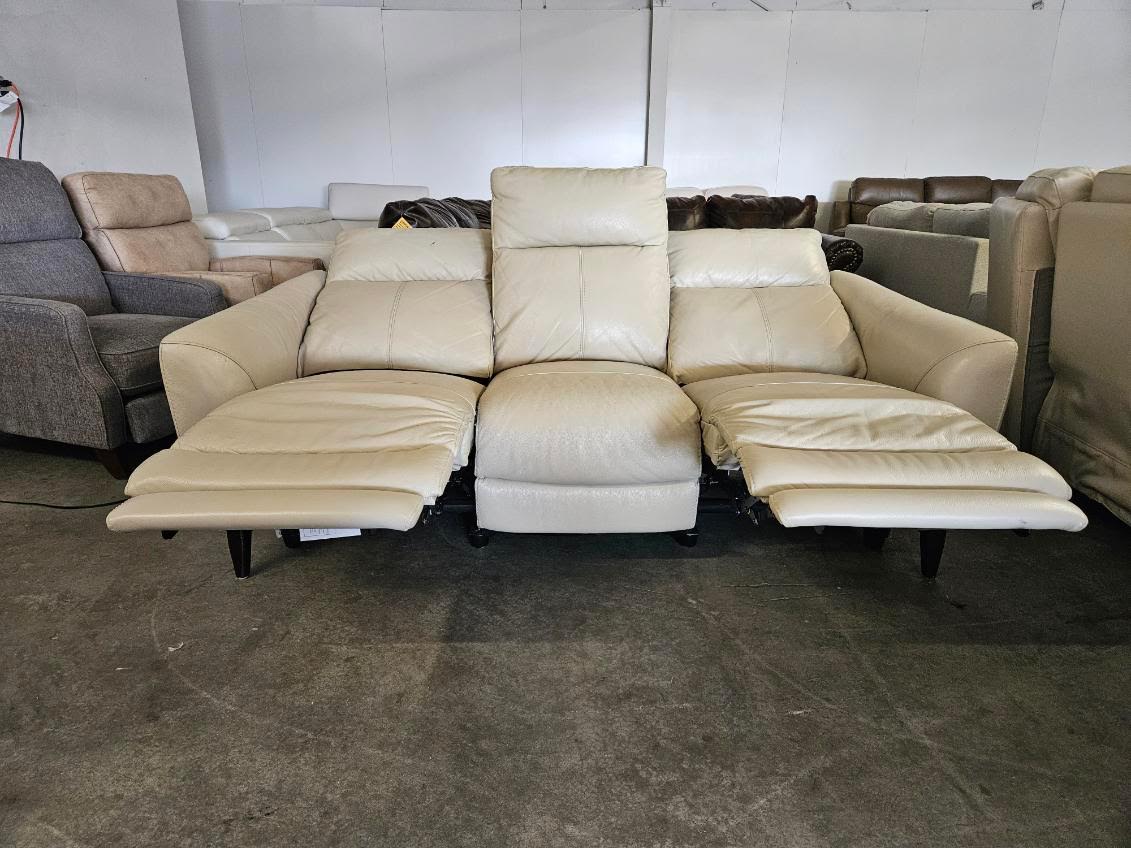 Cream Leather Power Reclining Sofa