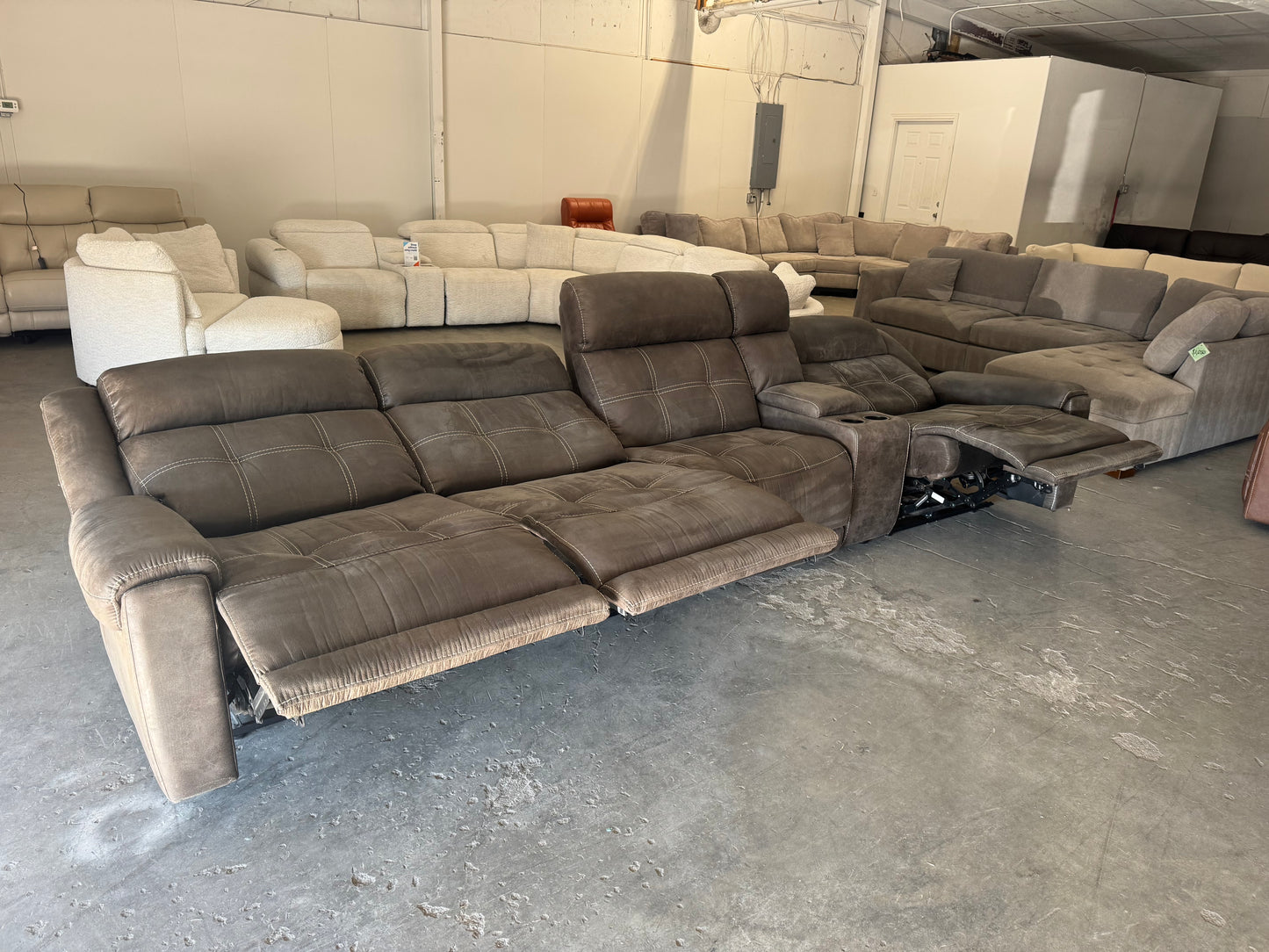 Gray 5-Piece Modular Sofa with 3 Recliners & Console