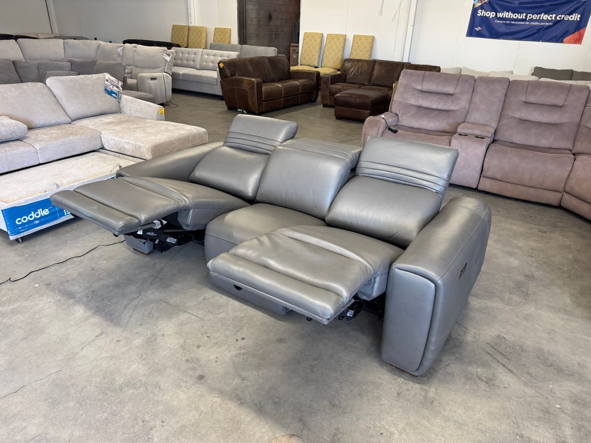 Aiden & Ivy Leather Power Reclining Sofa w/ Power Headrests