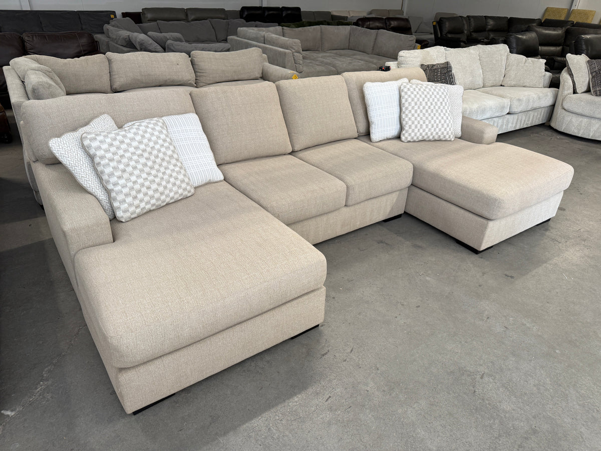 Beige U-Shaped Sectional with Dual Chaise Lounges