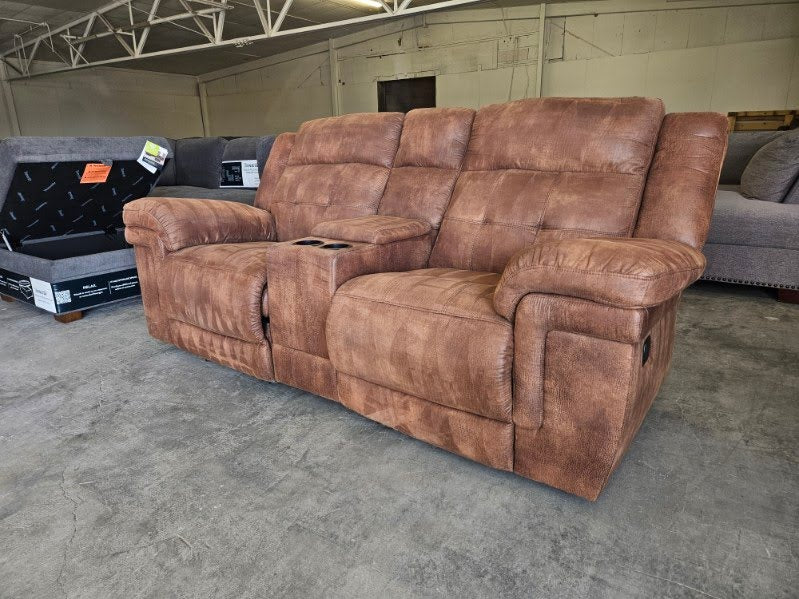 Reclining Loveseat - Brown Microfiber Dual Rocking Recliner