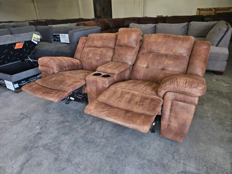 Reclining Loveseat - Brown Microfiber Dual Rocking Recliner