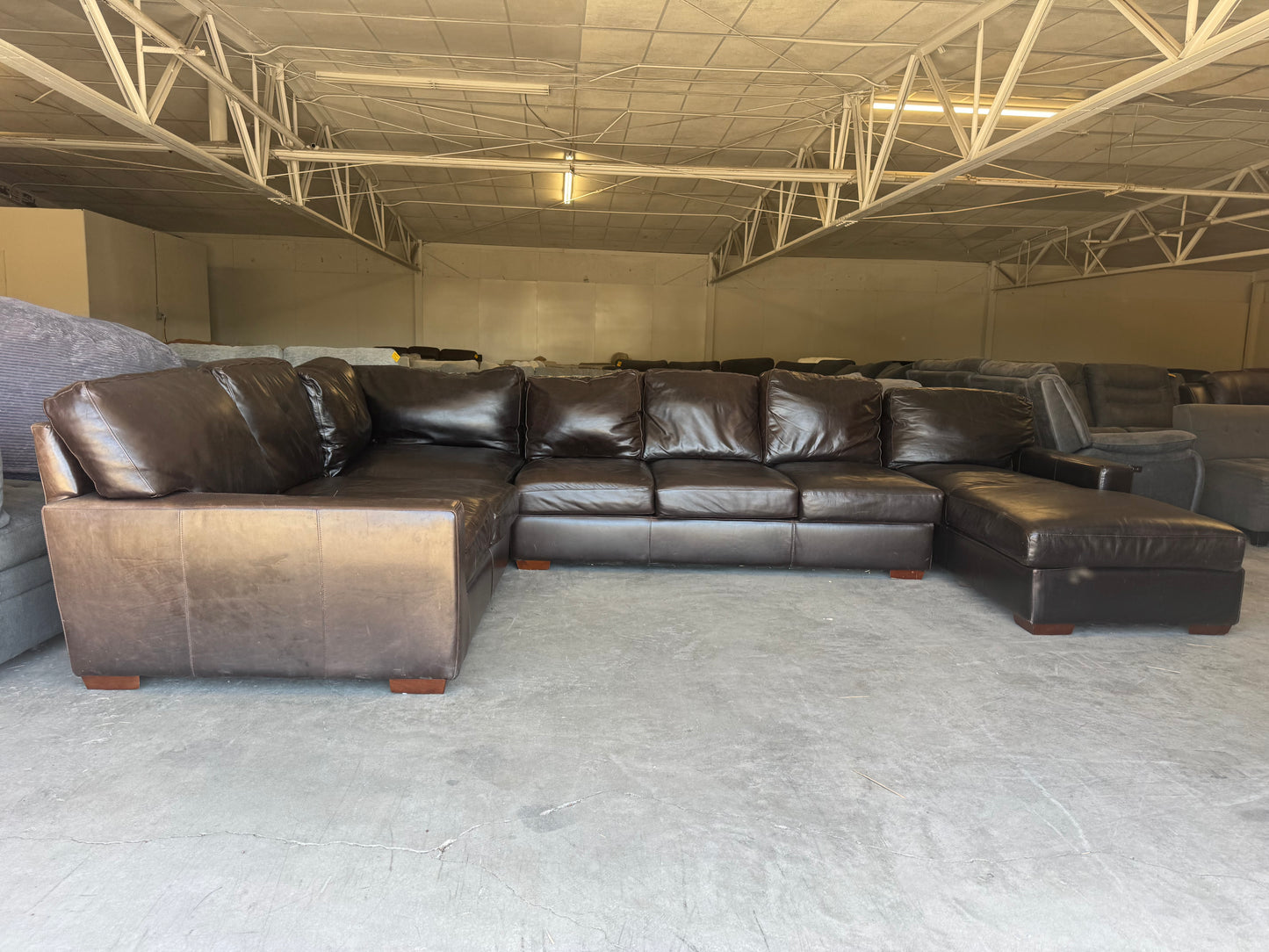 Huge Deep-Seated Brown Leather U-Shape Sectional