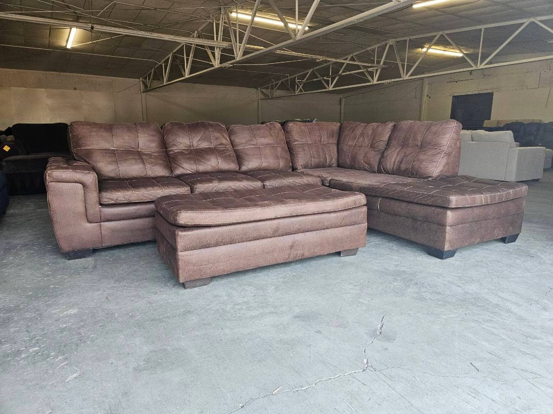 Brown L-Shaped Sectional with Ottoman