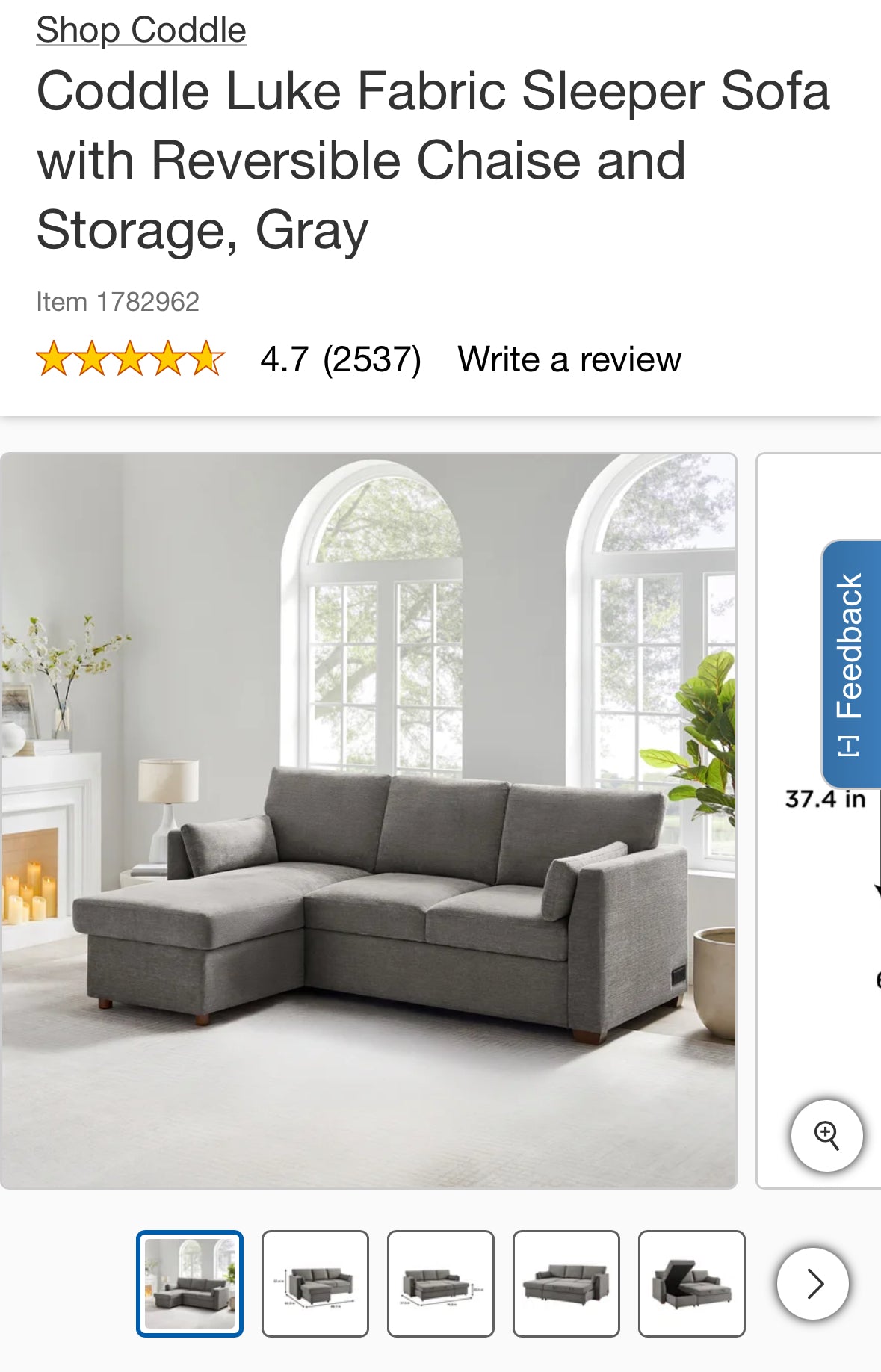 Coddle Luke Sleeper Sofa w/ Reversible Chaise & Storage