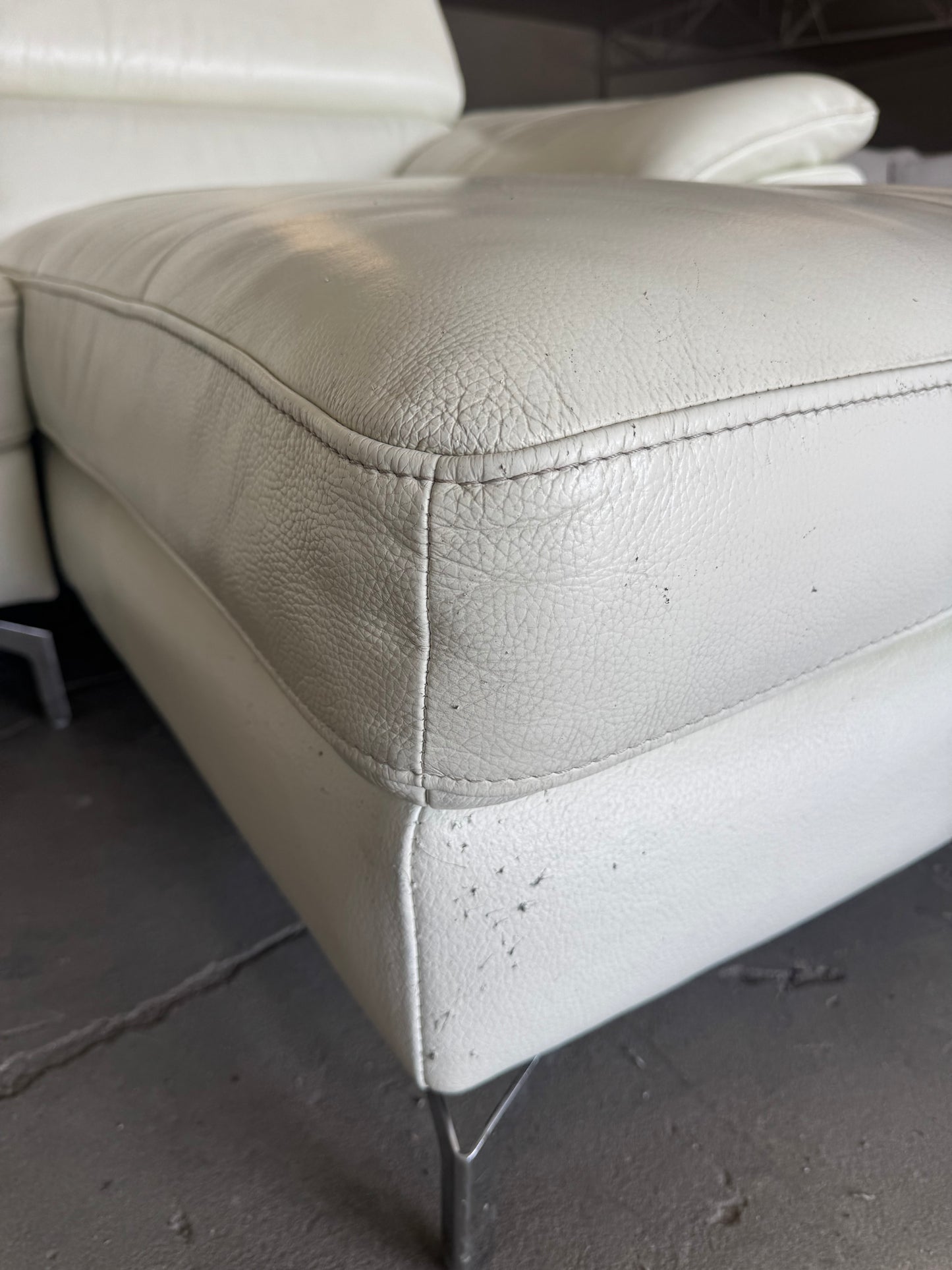 White Mid Century Modern Leather Chaise Sectional