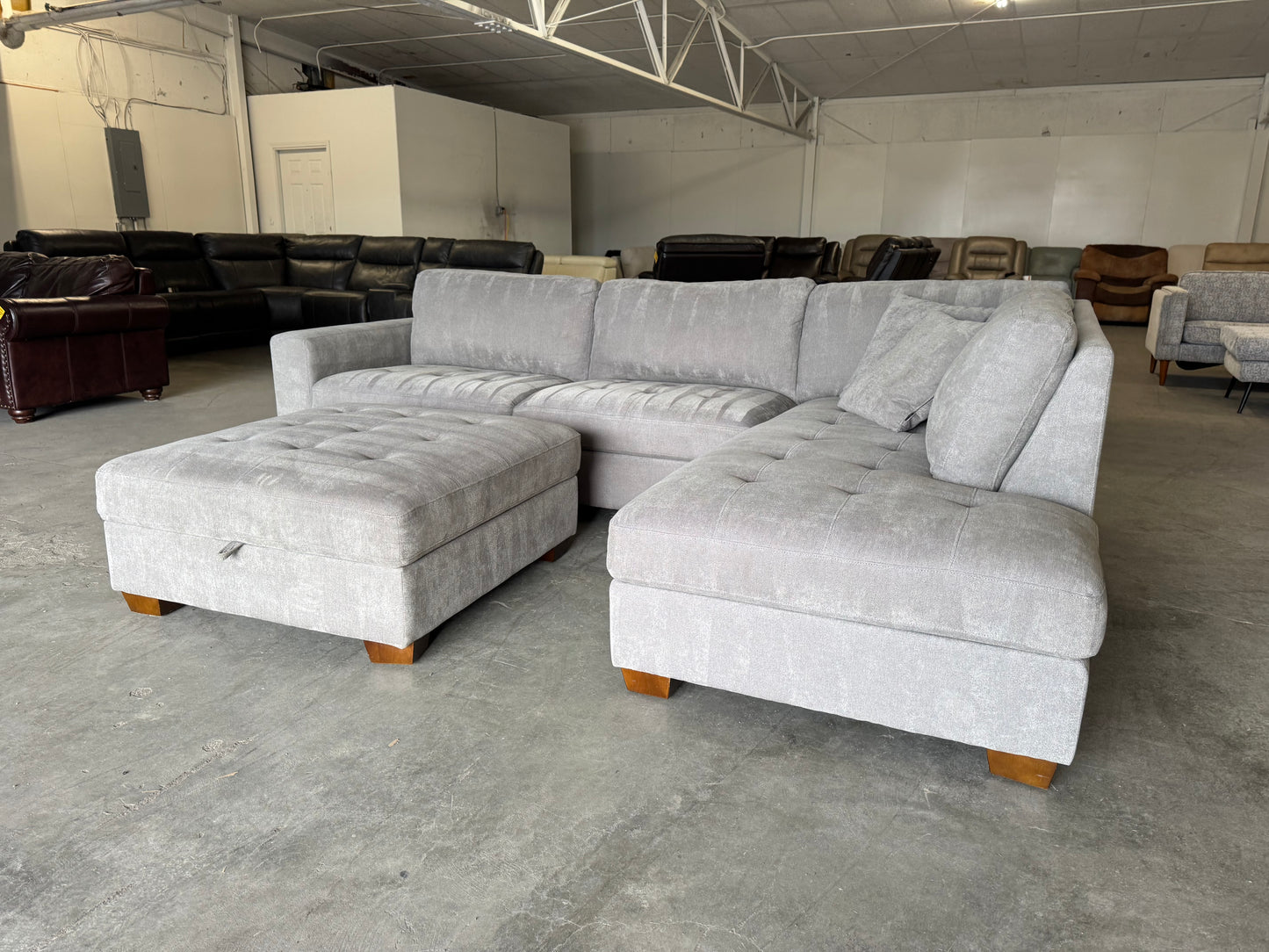 Gray L Shape Sectional with Storage Ottoman