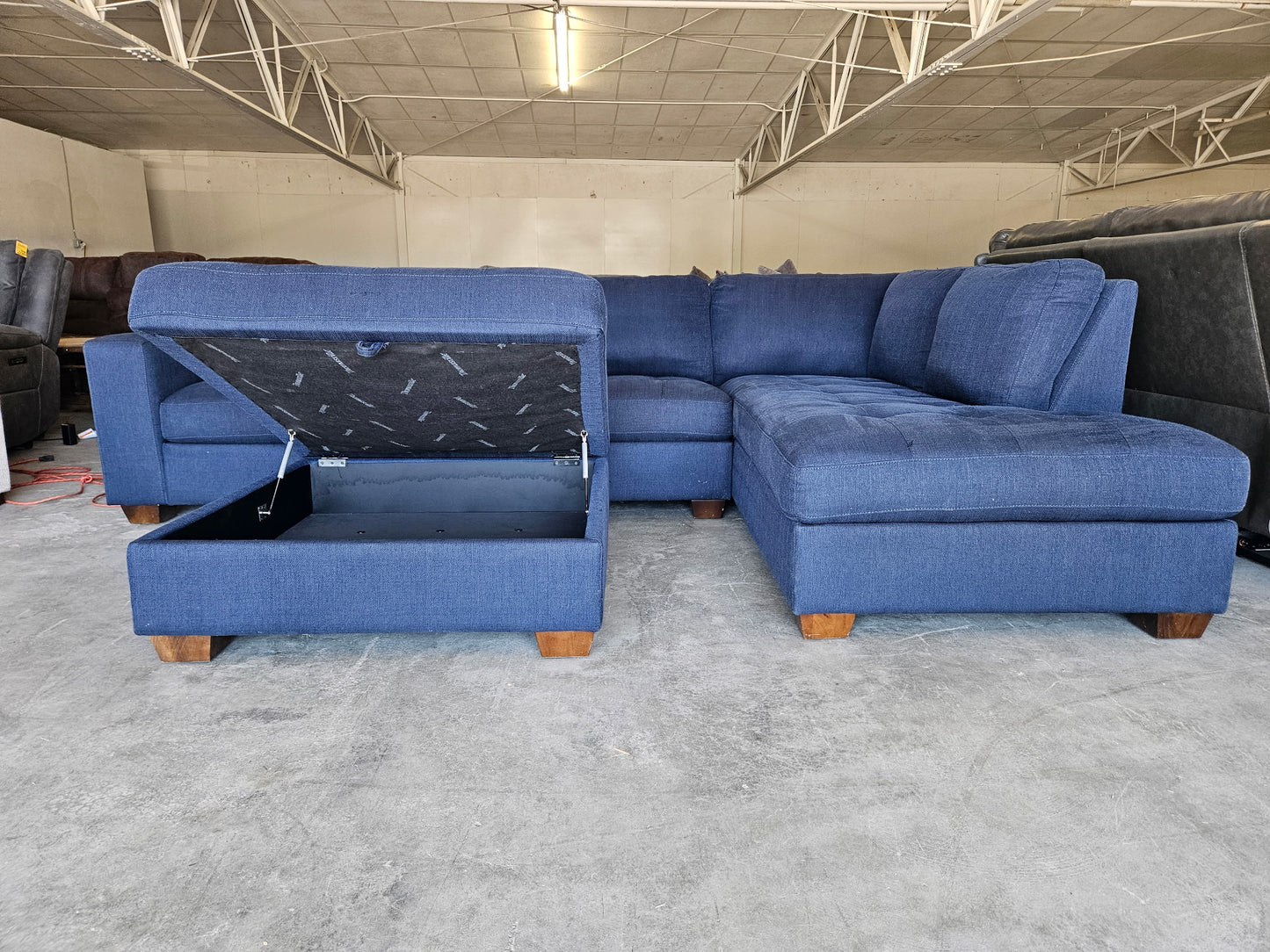 Blue L Shape Sectional with Storage Ottoman