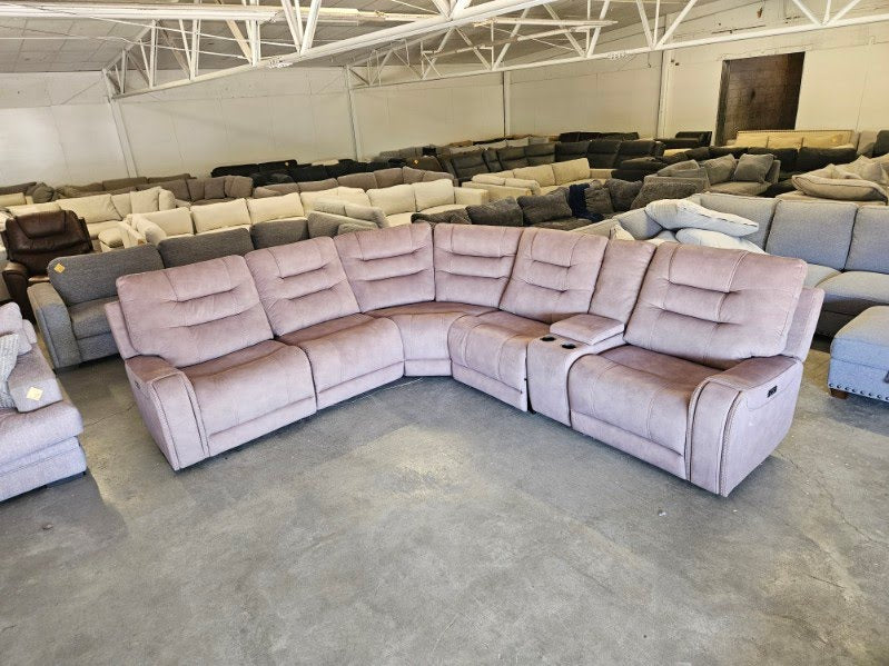Light Brown Microfiber Modular Sofa with Three Power Recliners