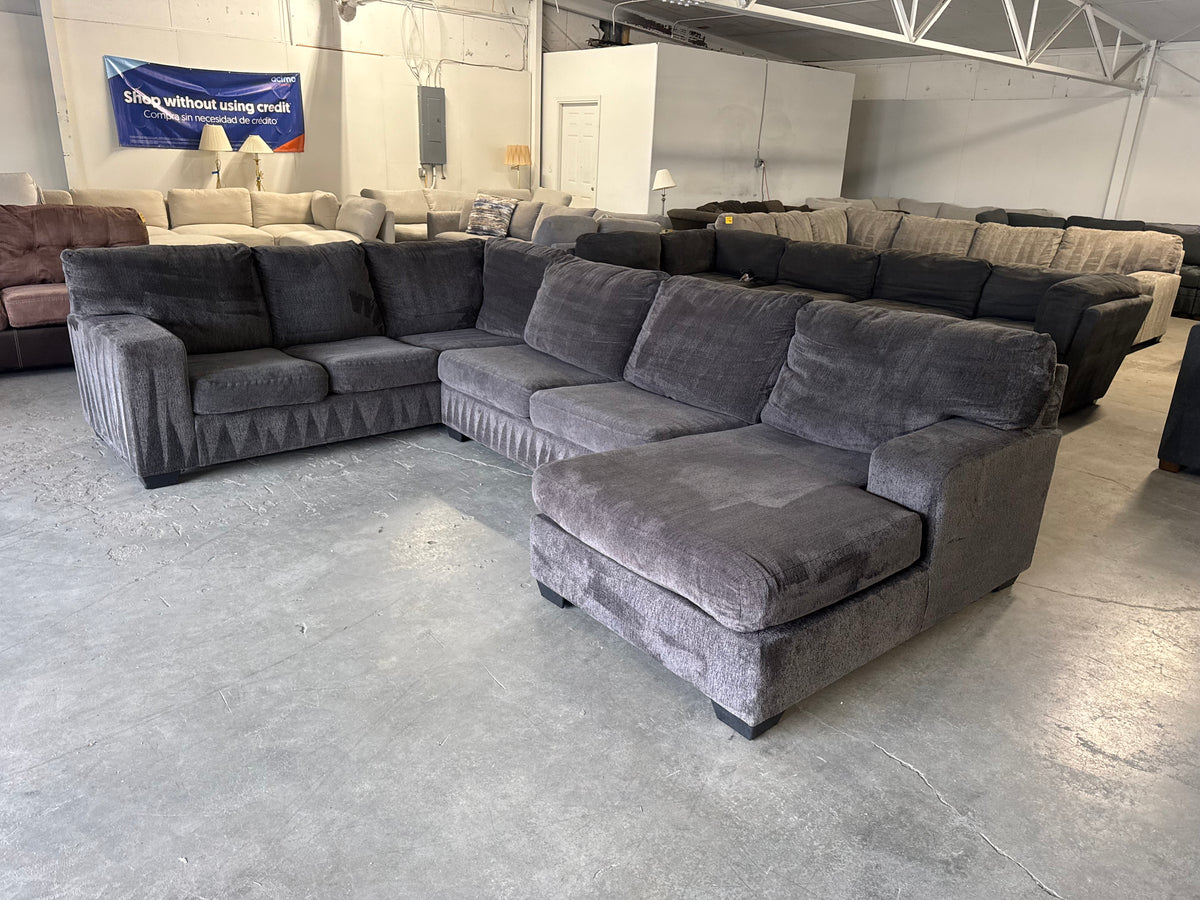 Charcoal Gray Fabric U-Shaped Sofa with Chaise Lounge