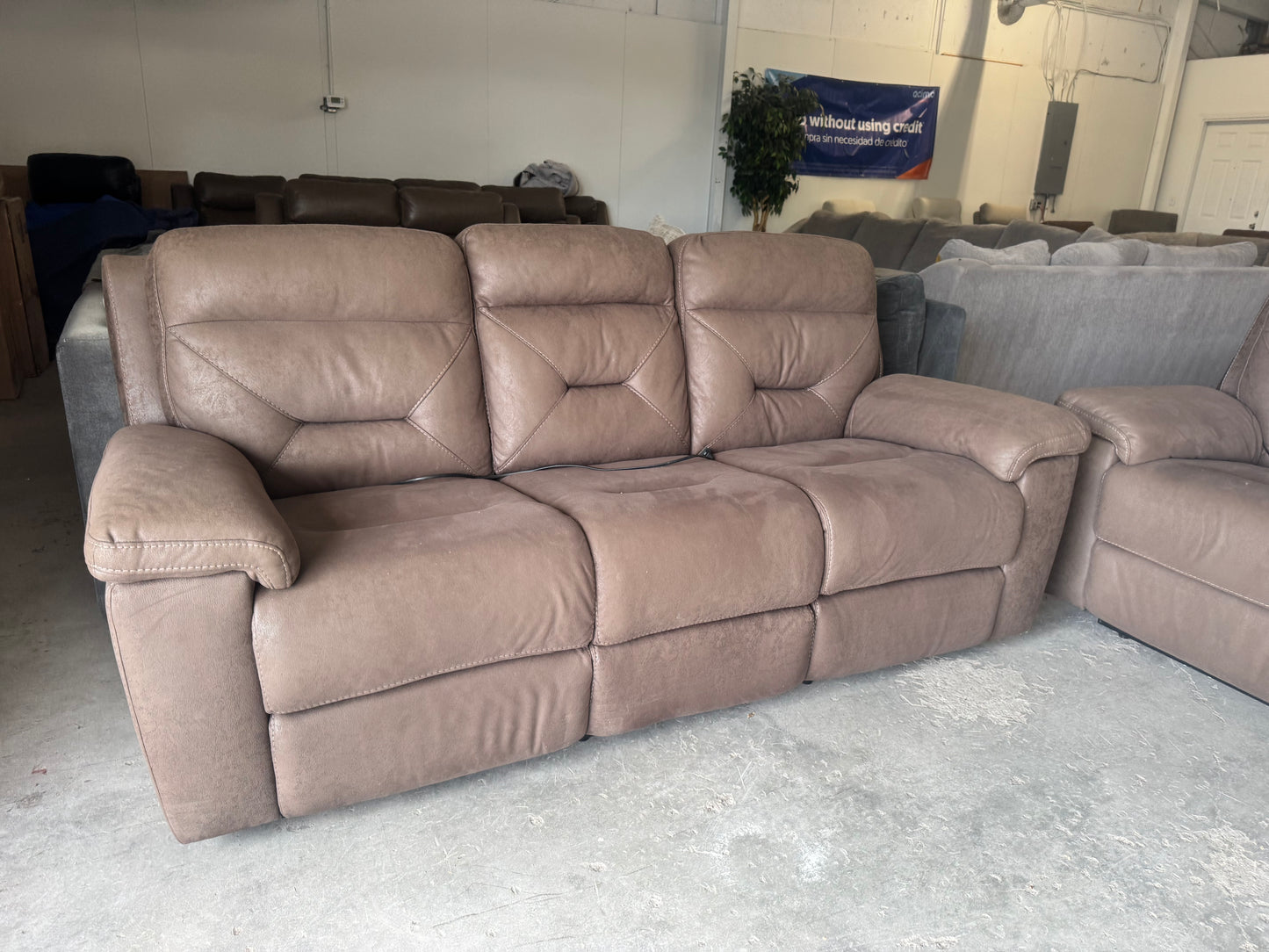 Brown Microfiber Power Reclining Sofa
