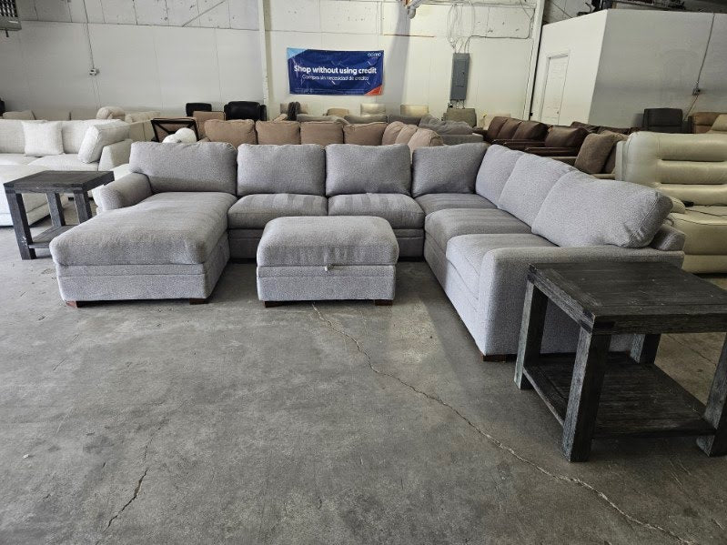Gray U Shape Sectional Sofa with Storage Ottoman