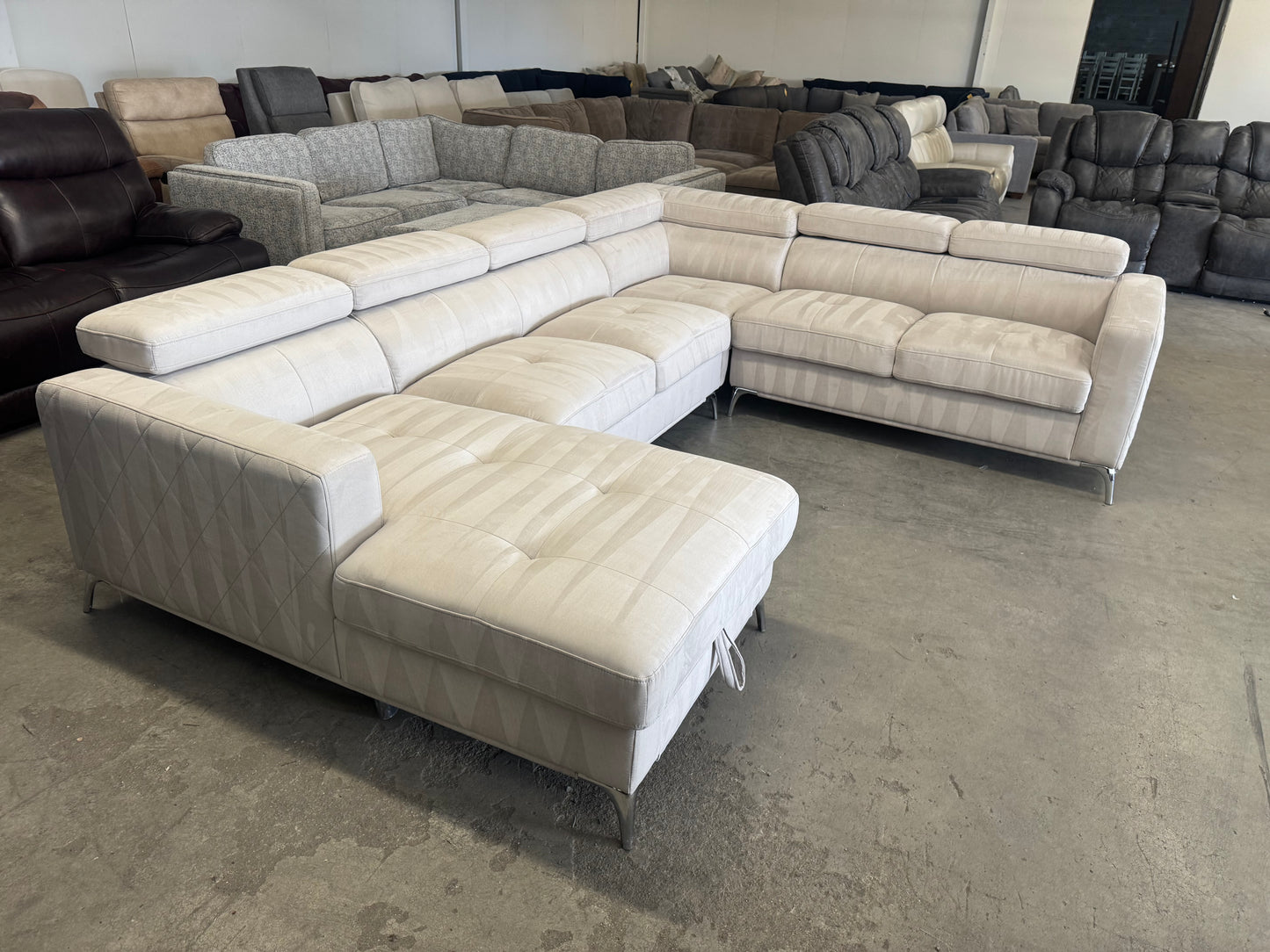 Beige Mid Century Modern Abbyson U Shape Sectional with Storage Chaise
