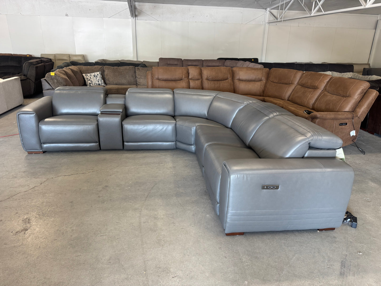 Brand New Aiden & Ivy Karson Gray Leather Power Reclining Sectional