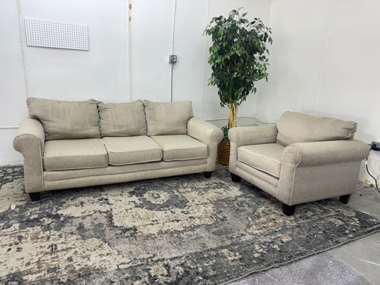 Beige Couch and Armchair Set