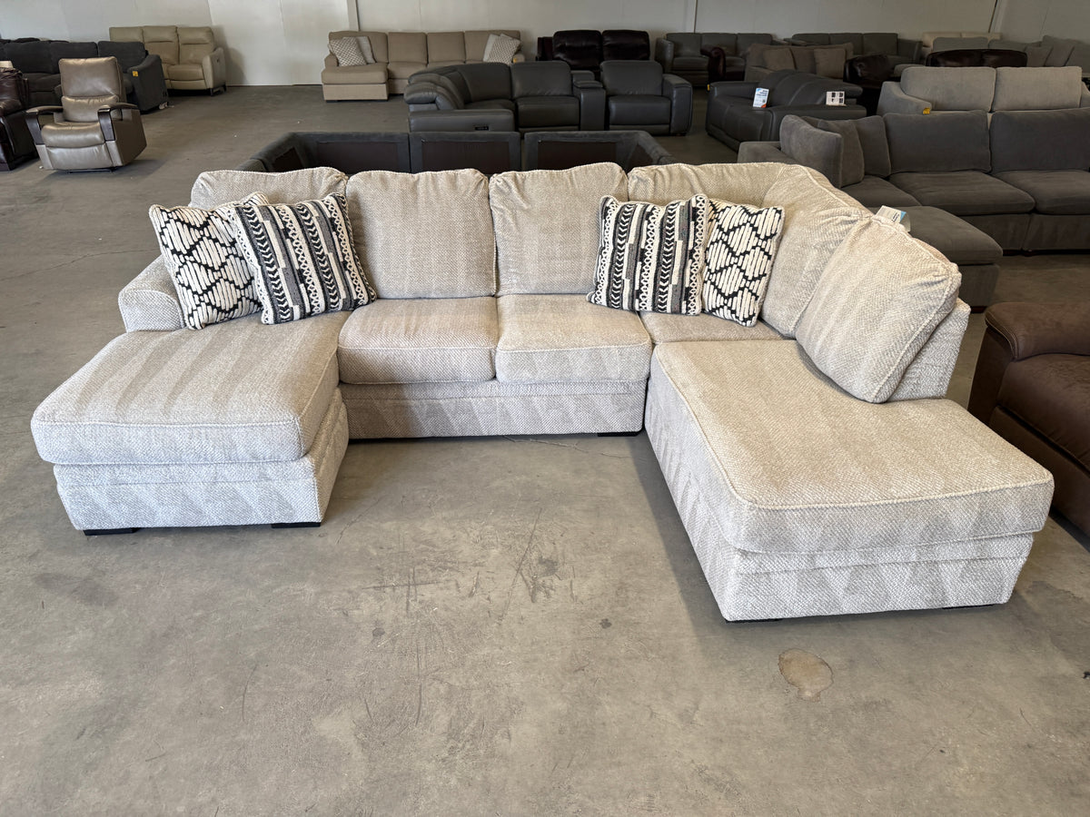 Plush Light Gray U-Shaped Sofa with Dual Chaise Lounges