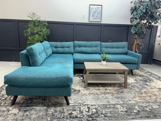 Stunning Turquoise Joybird Hopson Mid Century Modern Sectional Couch