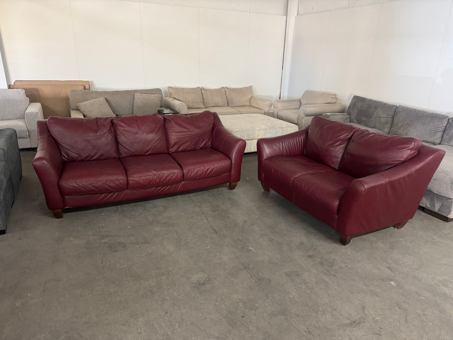 Red Leather Sofa & Loveseat Set