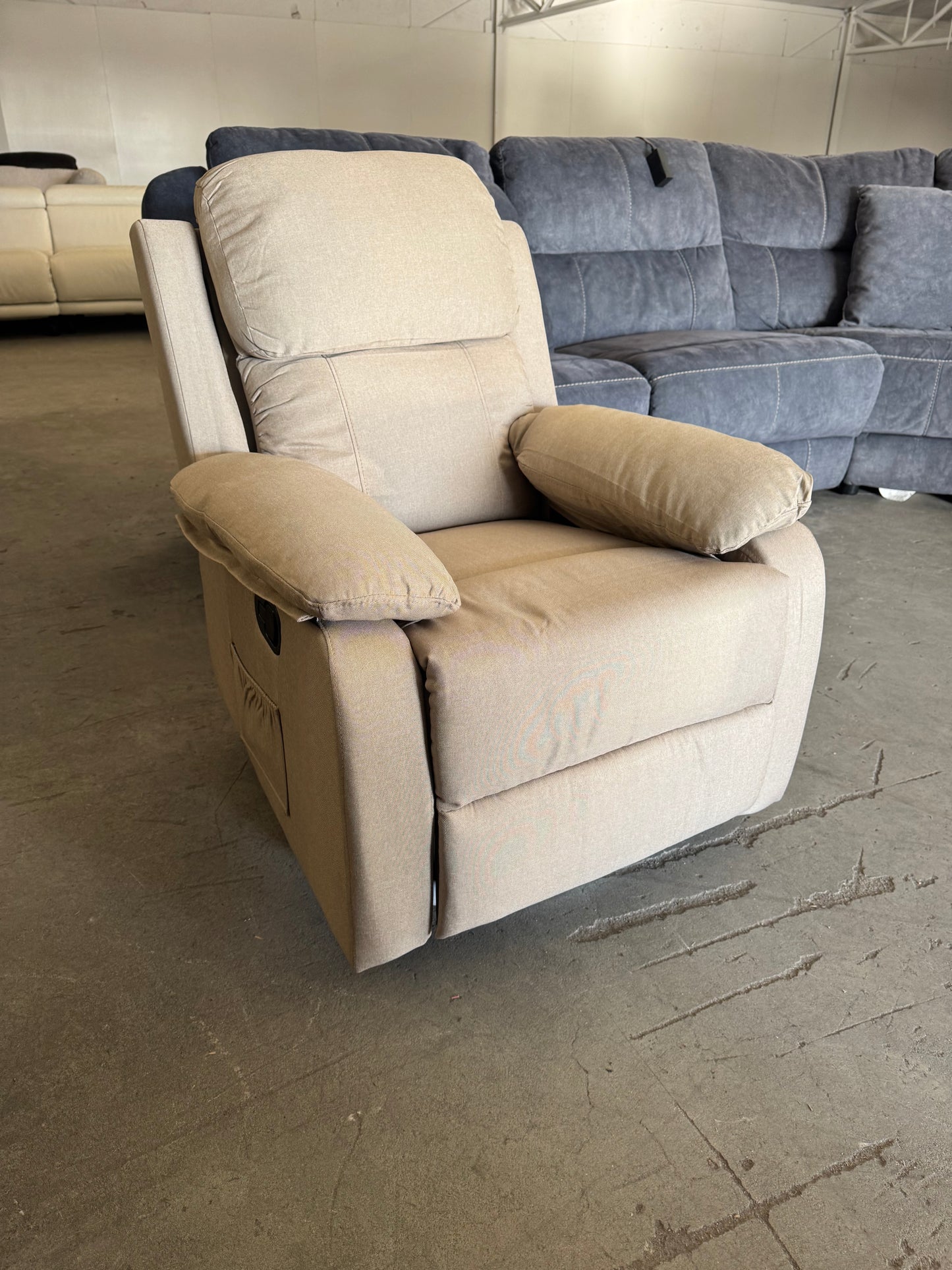 Brand New Beige Fabric Swivel Recliner