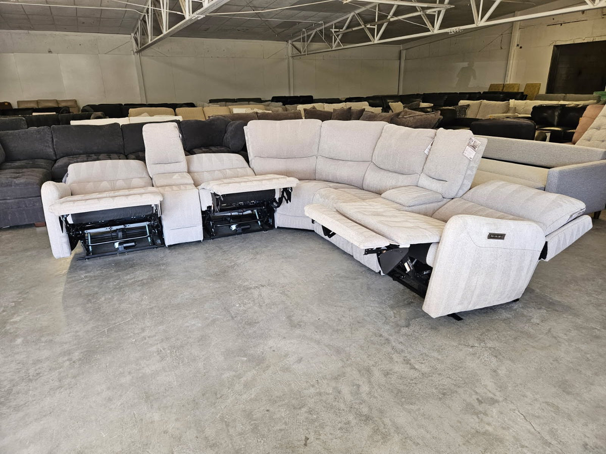 Light Gray Modular Fabric Power Reclining Sectional w/ Power Lumbar & Headrests