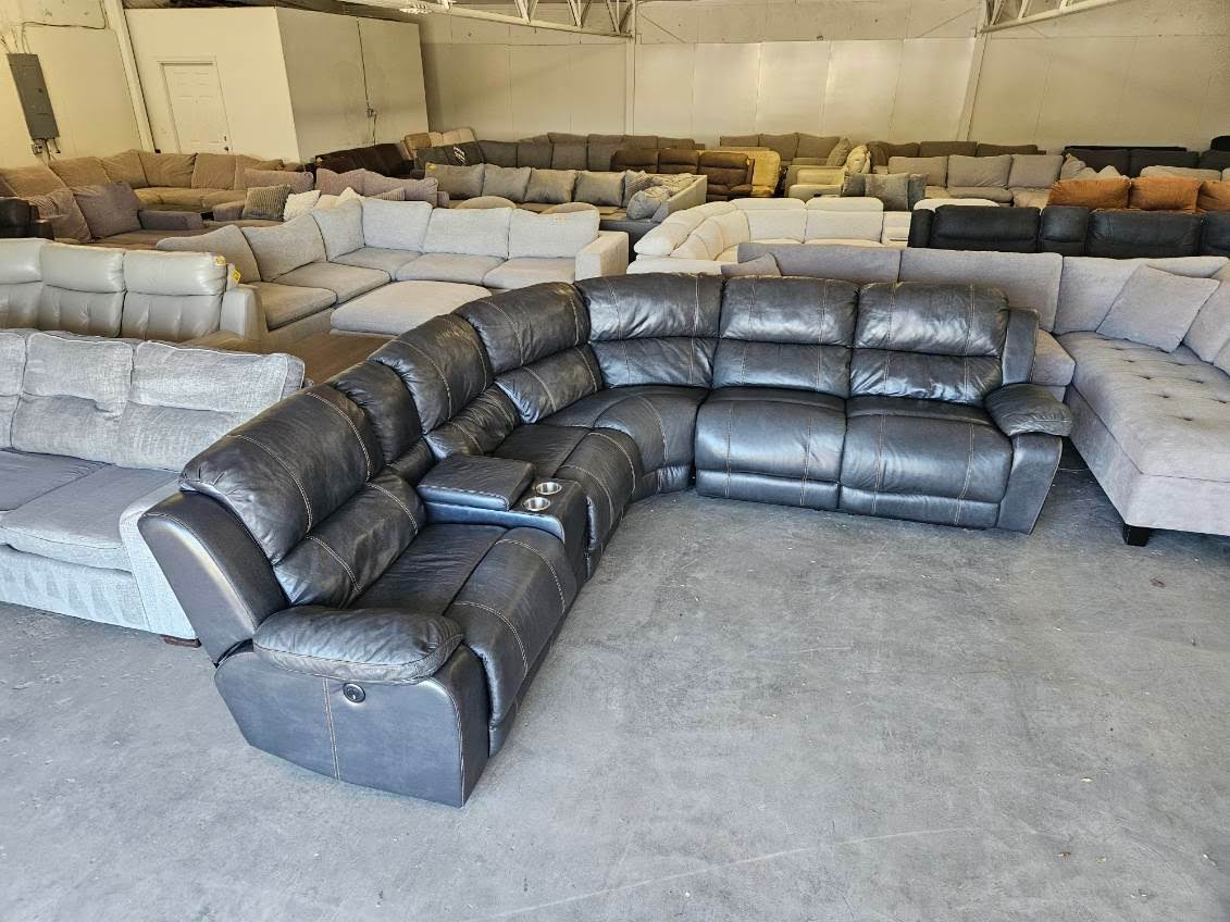 Charcoal Gray Leather Power Reclining Sectional