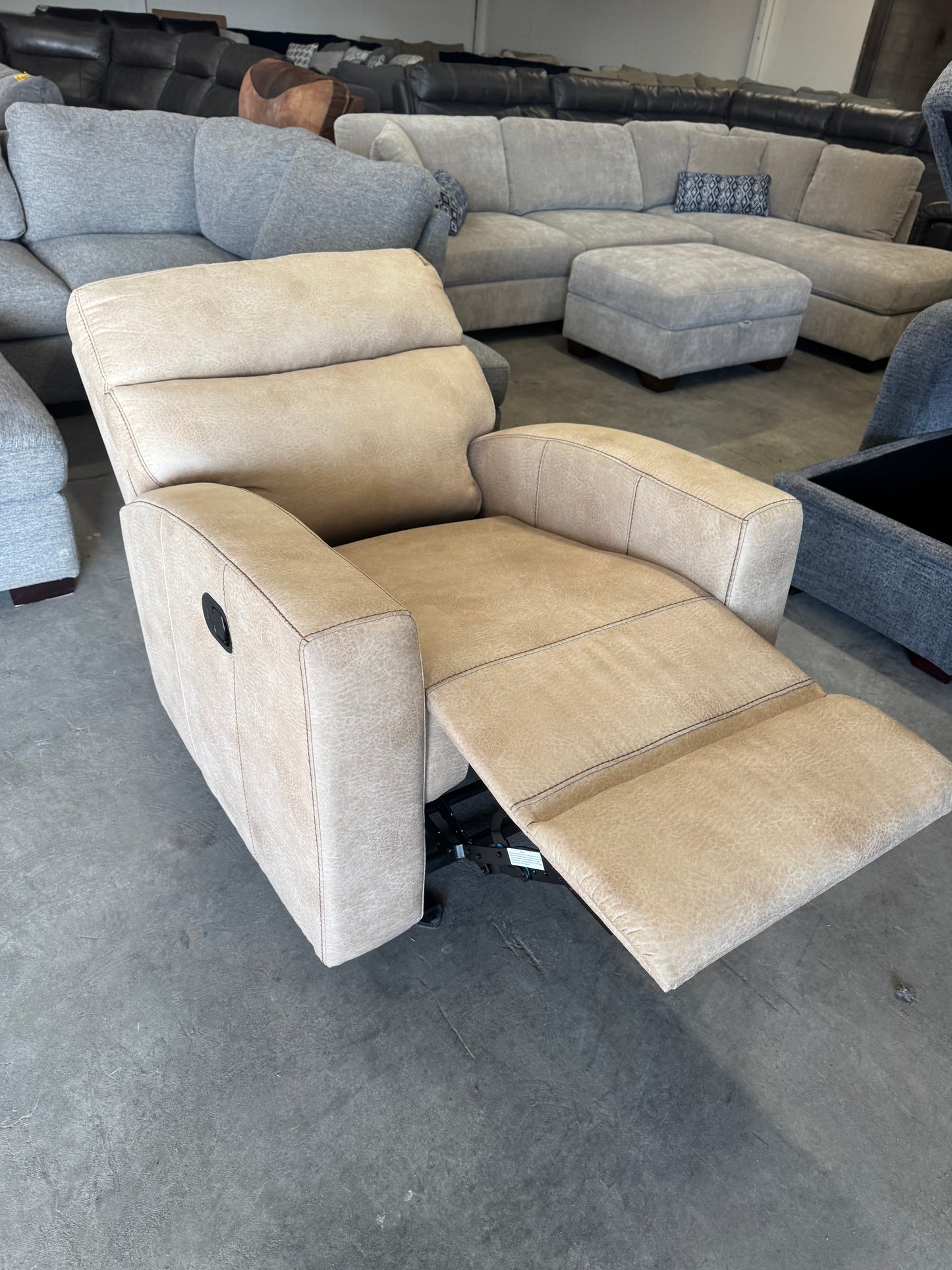 Beige Fabric Glider Recliner