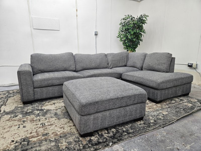Gray L Shape Sectional with Ottoman