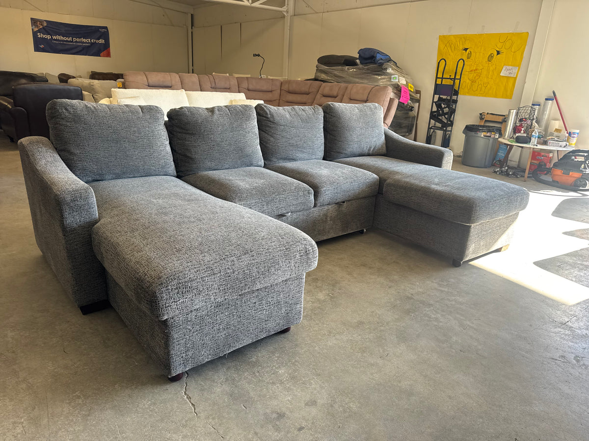 Charcoal Gray U-Shaped Sofa w/ Dual Storage Chaises & Built-In Sleeper