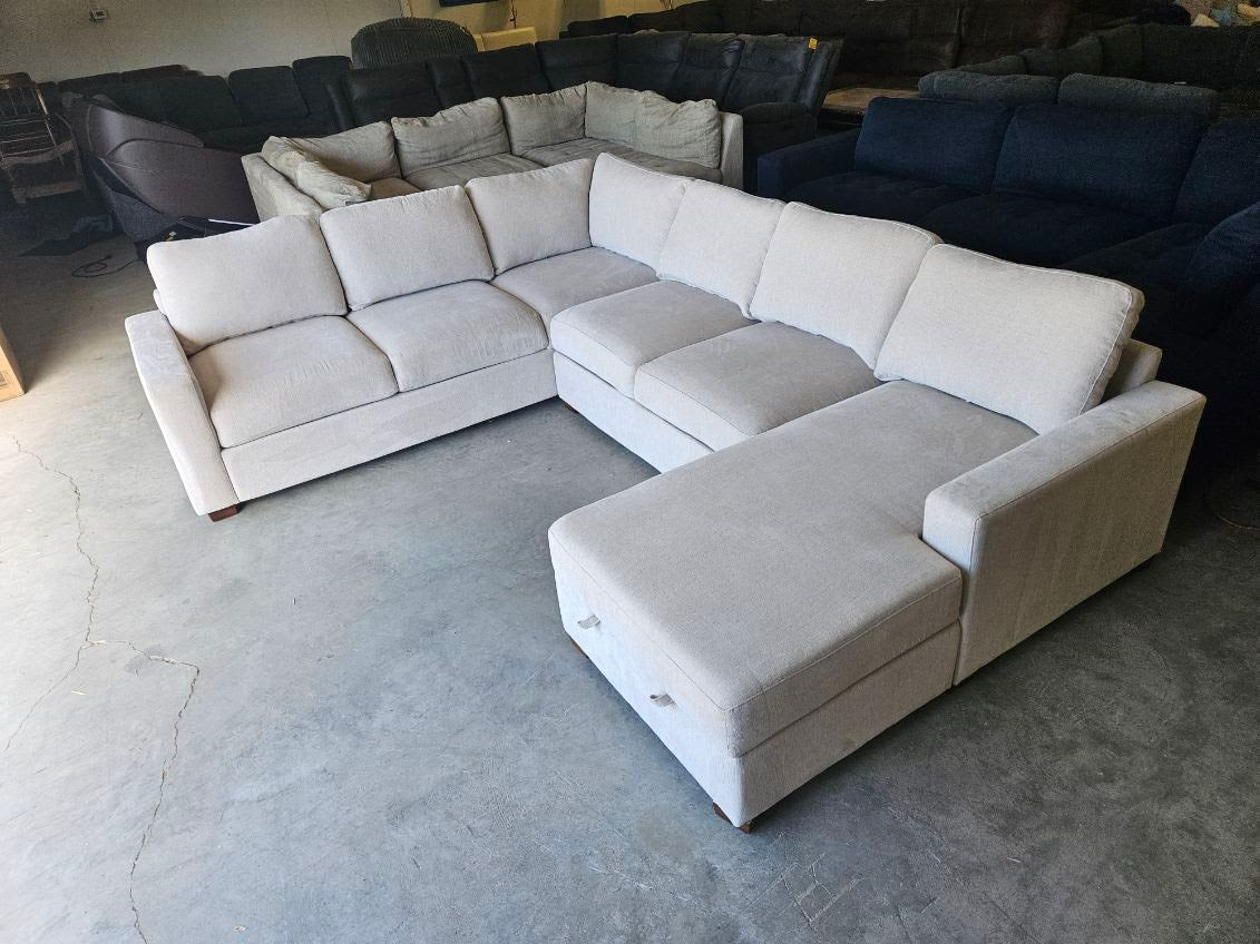 Beige U Shape Sectional with Storage Chaise