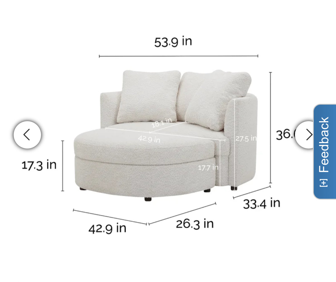 Like New White “Holley” Oversized Fabric Accent Chair with Storage Ottoman