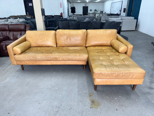 Poly and Bark Camel Brown Leather Sectional Couch