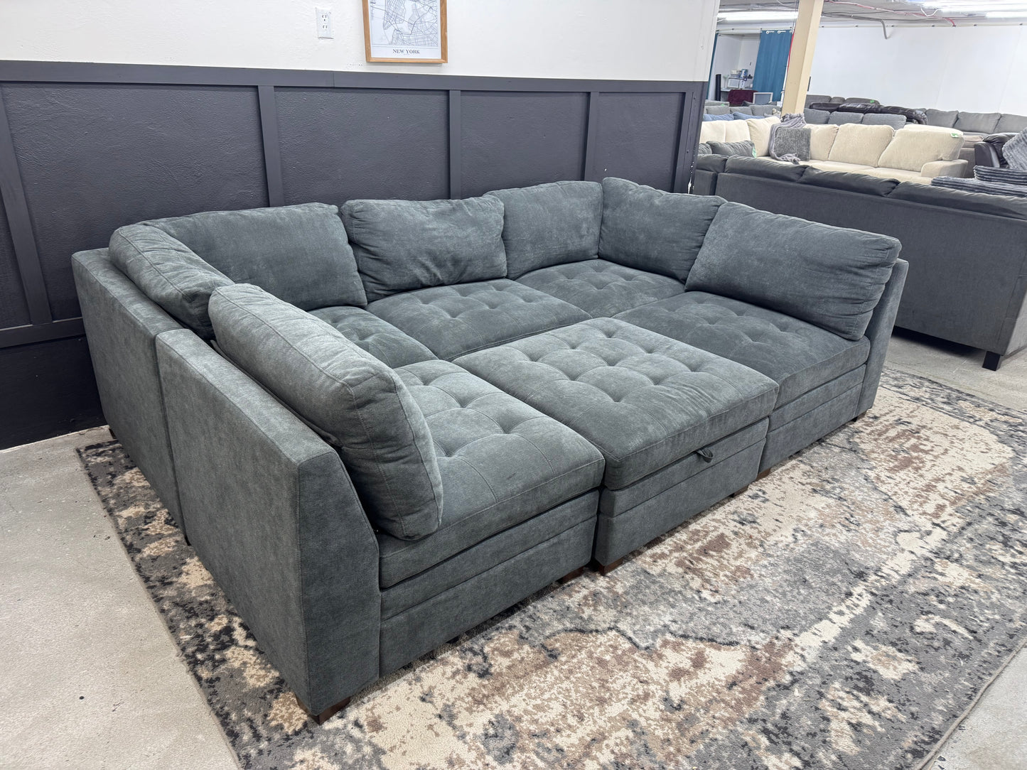 Charcoal Gray Modular Tisdale Sectional Couch with Storage Ottoman