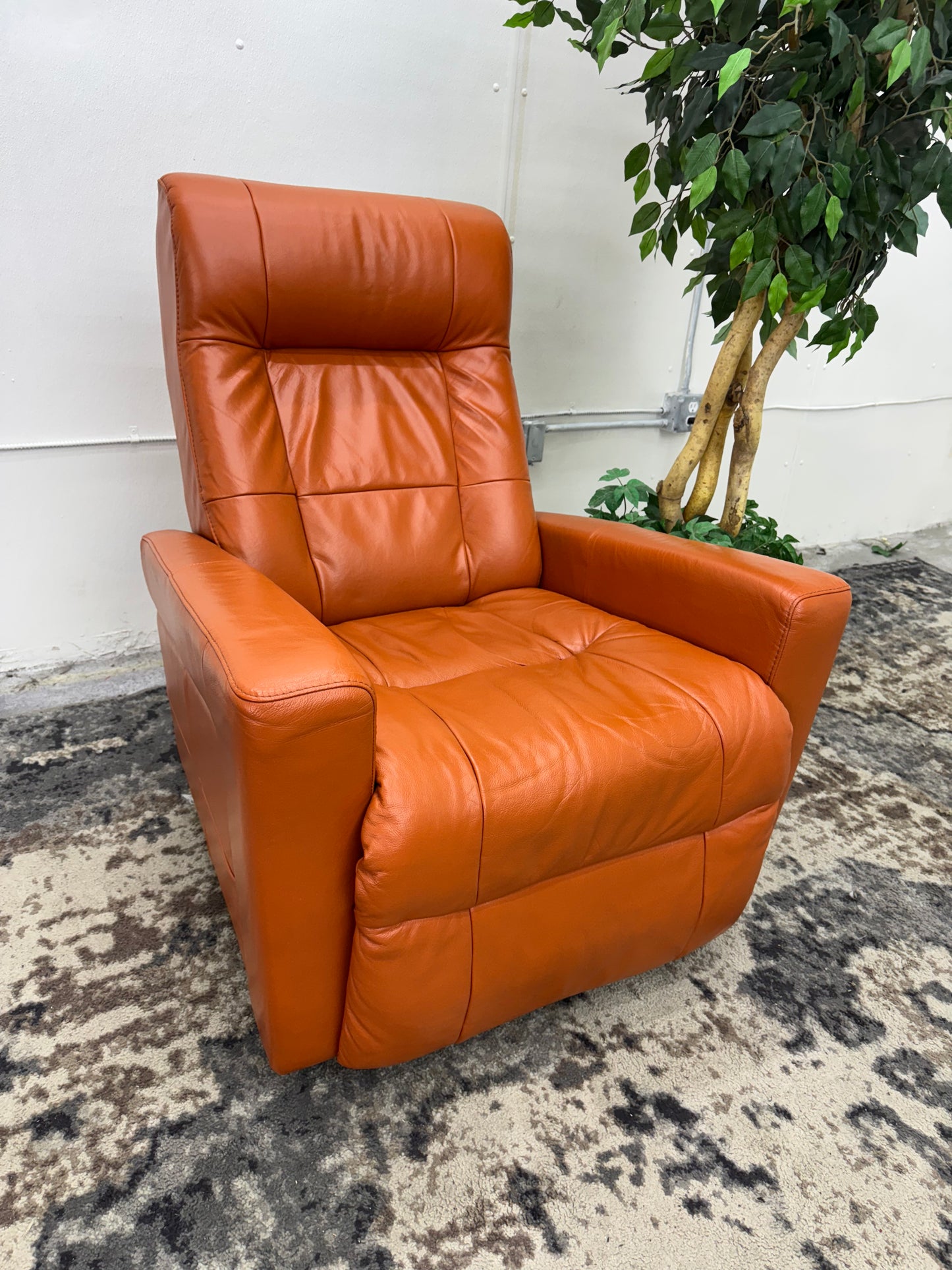 Scandinavian Designs Orange Leather Reclining Chair