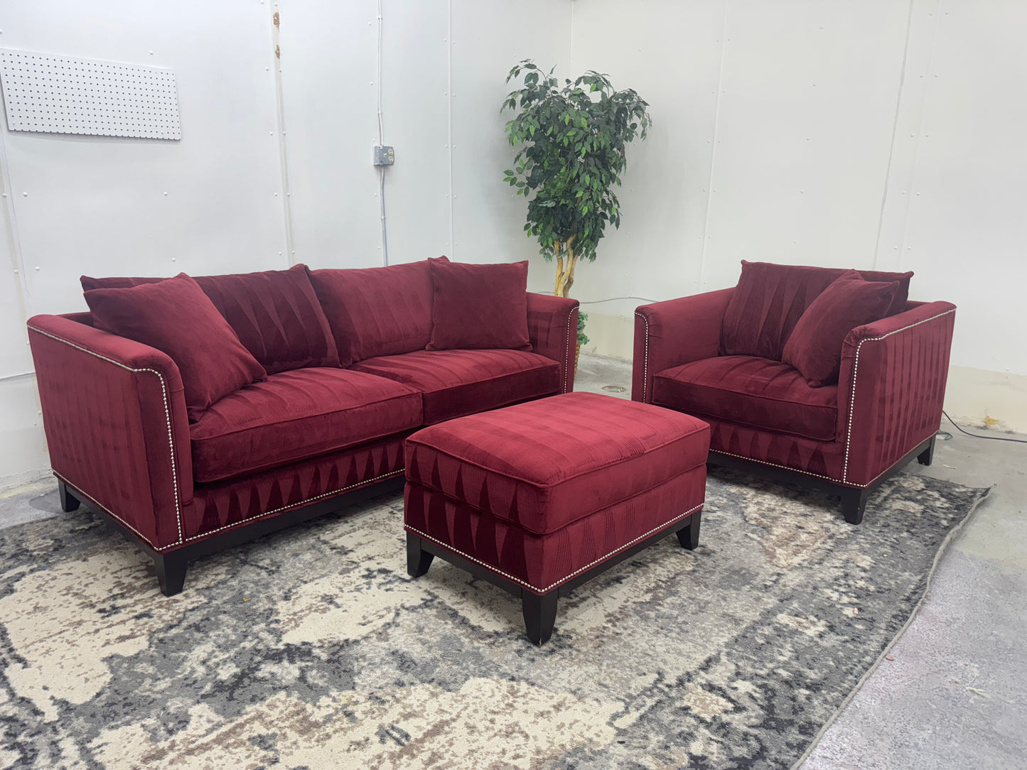 Red Velvet Couch, Armchair and Ottoman by Z Gallerie