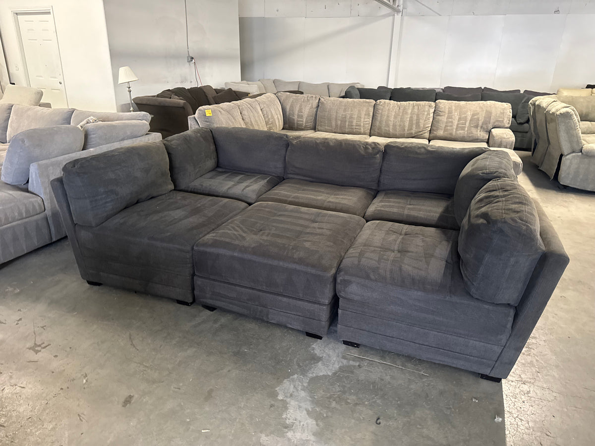 6 Piece Modular Charcoal Gray Sofa with Storage Ottoman
