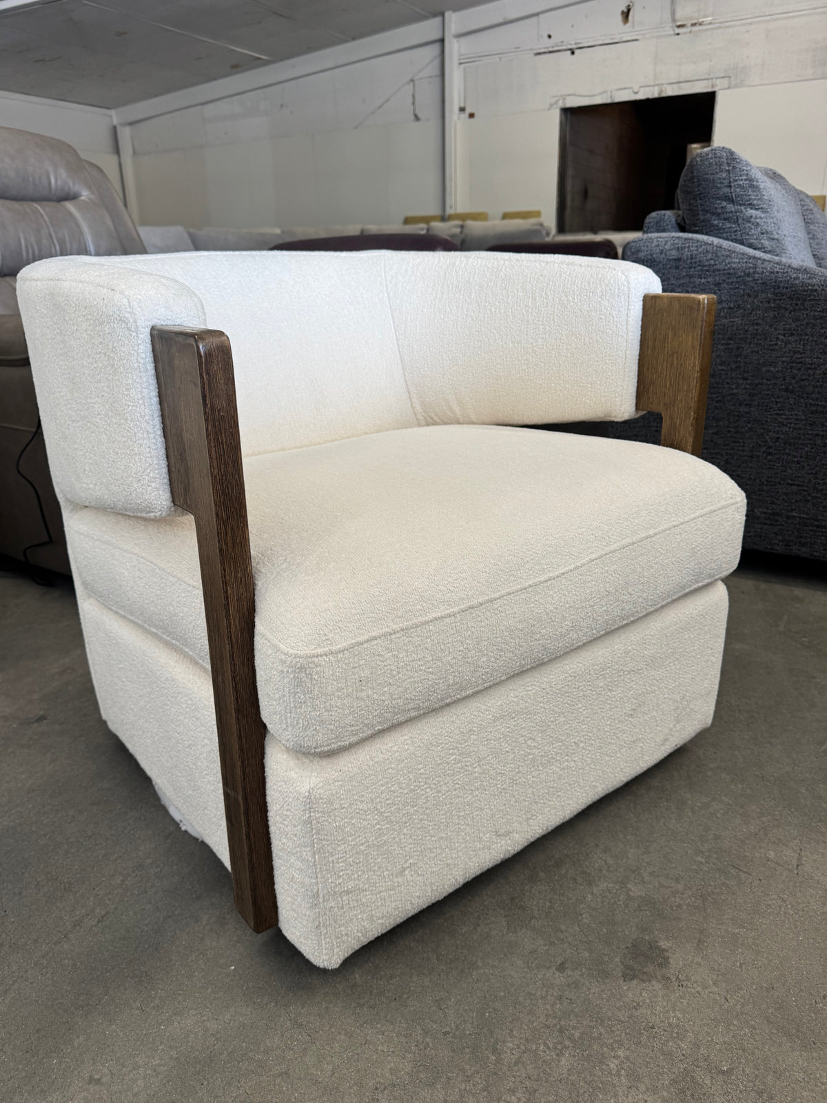 Henredon Wynn Fabric Swivel Chair with Wood Arms