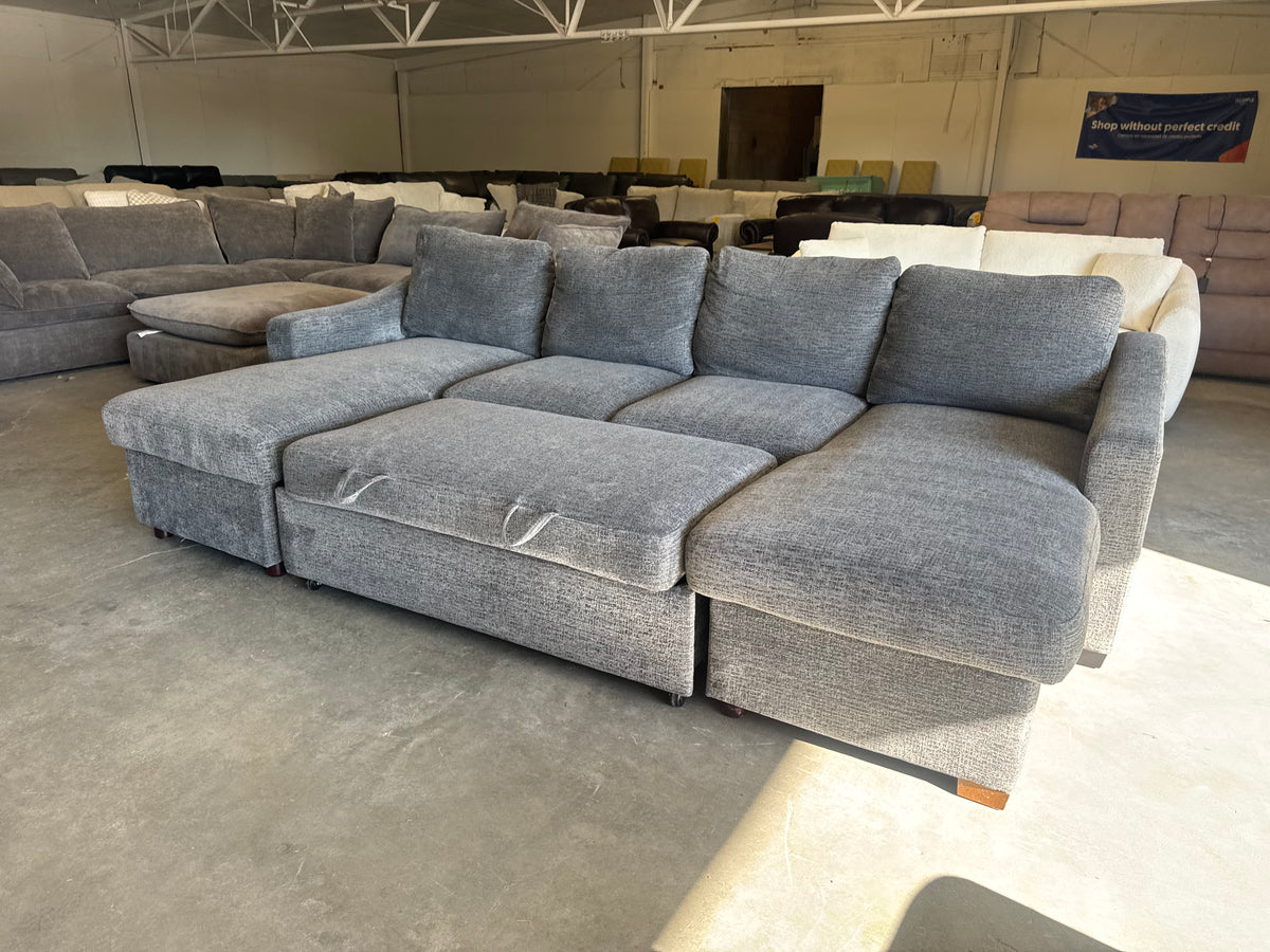 Charcoal Gray U-Shaped Sofa w/ Dual Storage Chaises & Built-In Sleeper