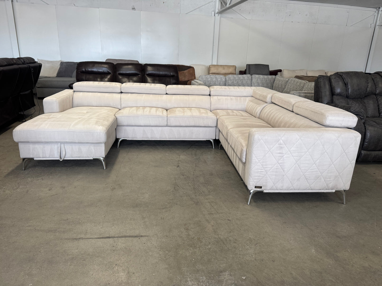 Beige Mid Century Modern Abbyson U Shape Sectional with Storage Chaise