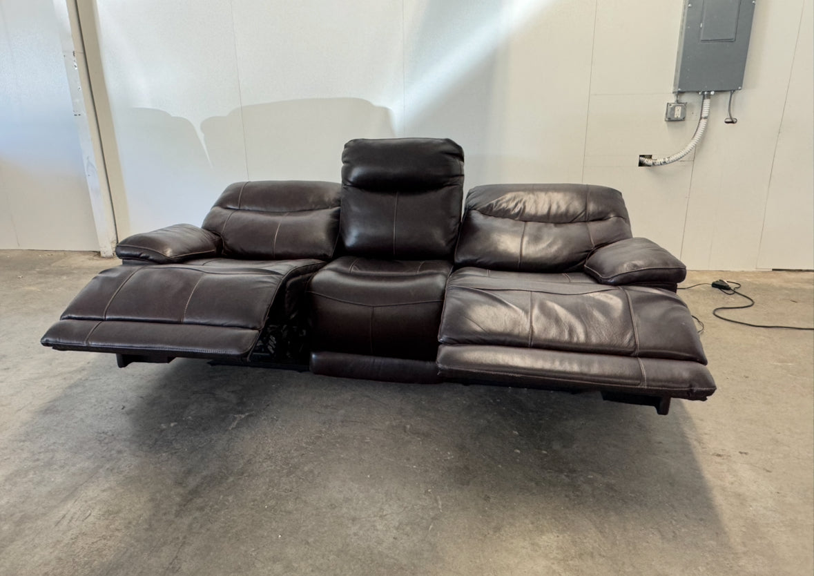 Brown Leather Reclining Sofa with Power Headrests