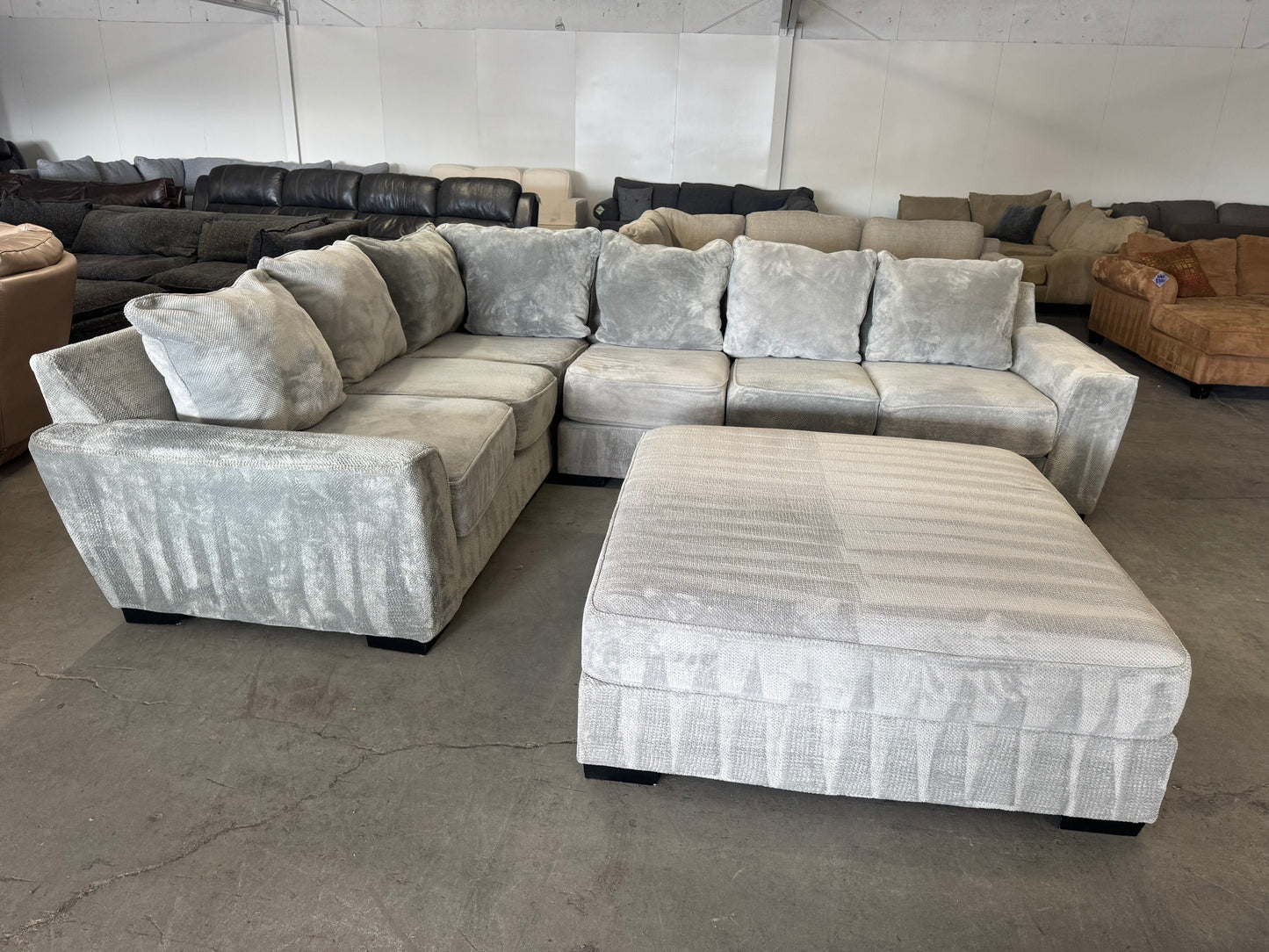 Huge Plush Light Gray L Shape Sectional Sofa with Oversized Ottoman