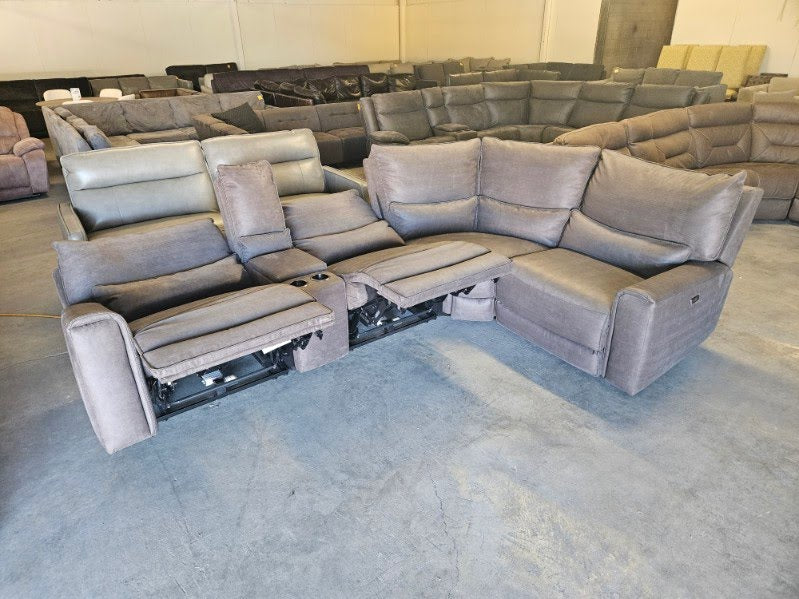 Charcoal Microfiber 5-Piece Modular Sectional with 3 Power Recliners