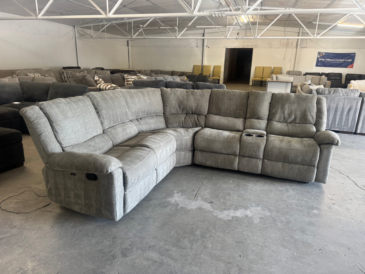 Gray L-Shaped Reclining Sectik Al Sofa with 3 Manual Recliners