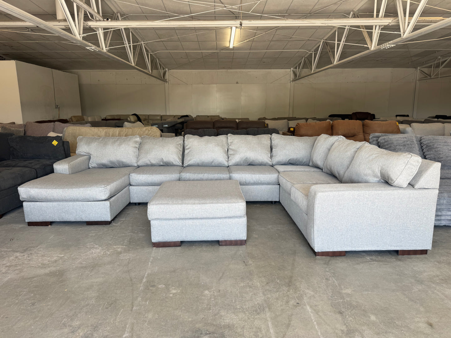 Gigantic Gray Modular U Shape Sectional with Ottoman