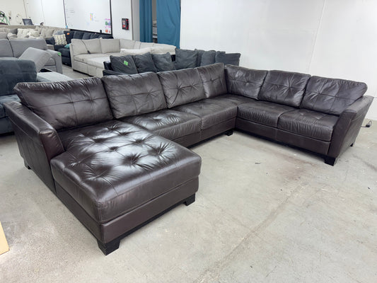 Dark Brown U Shape Leather Sectional Couch