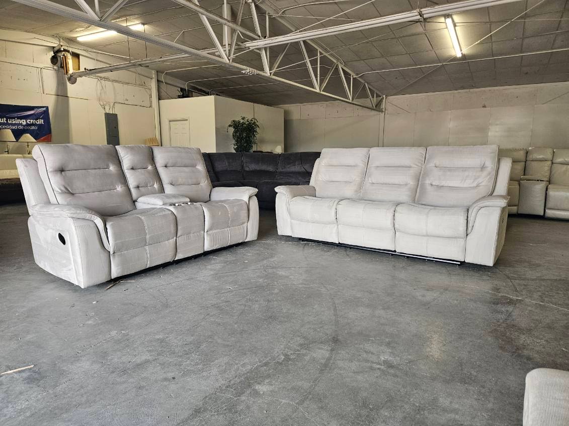 Gray Reclining Living Room Set – Power Sofa + Manual Loveseat