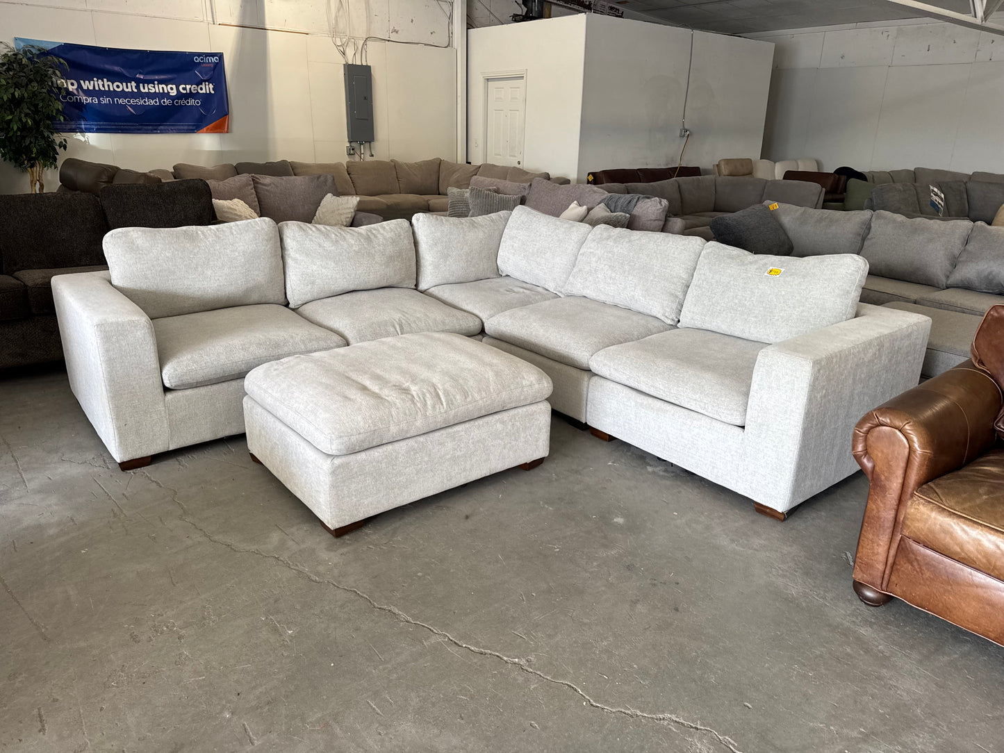 Light Gray Modular Cloud Sectional with Ottoman