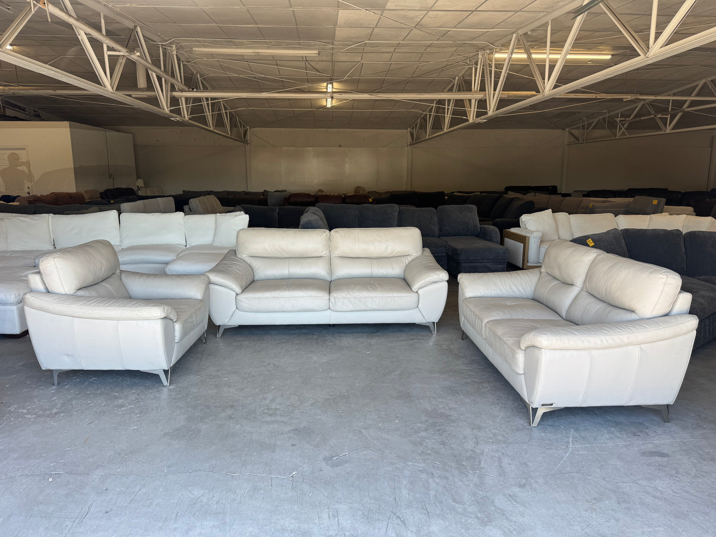 White Abbyson Leather Sofa, Loveseat & Chair Set