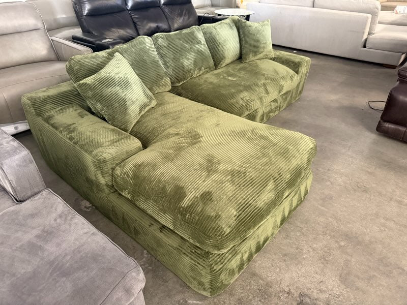 Green Plush Corduroy Boneless L-Shaped Sectional