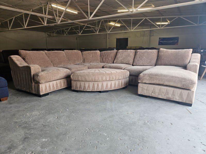 Huge Taupe Down-Filled U-Shaped Sectional with Ottoman m