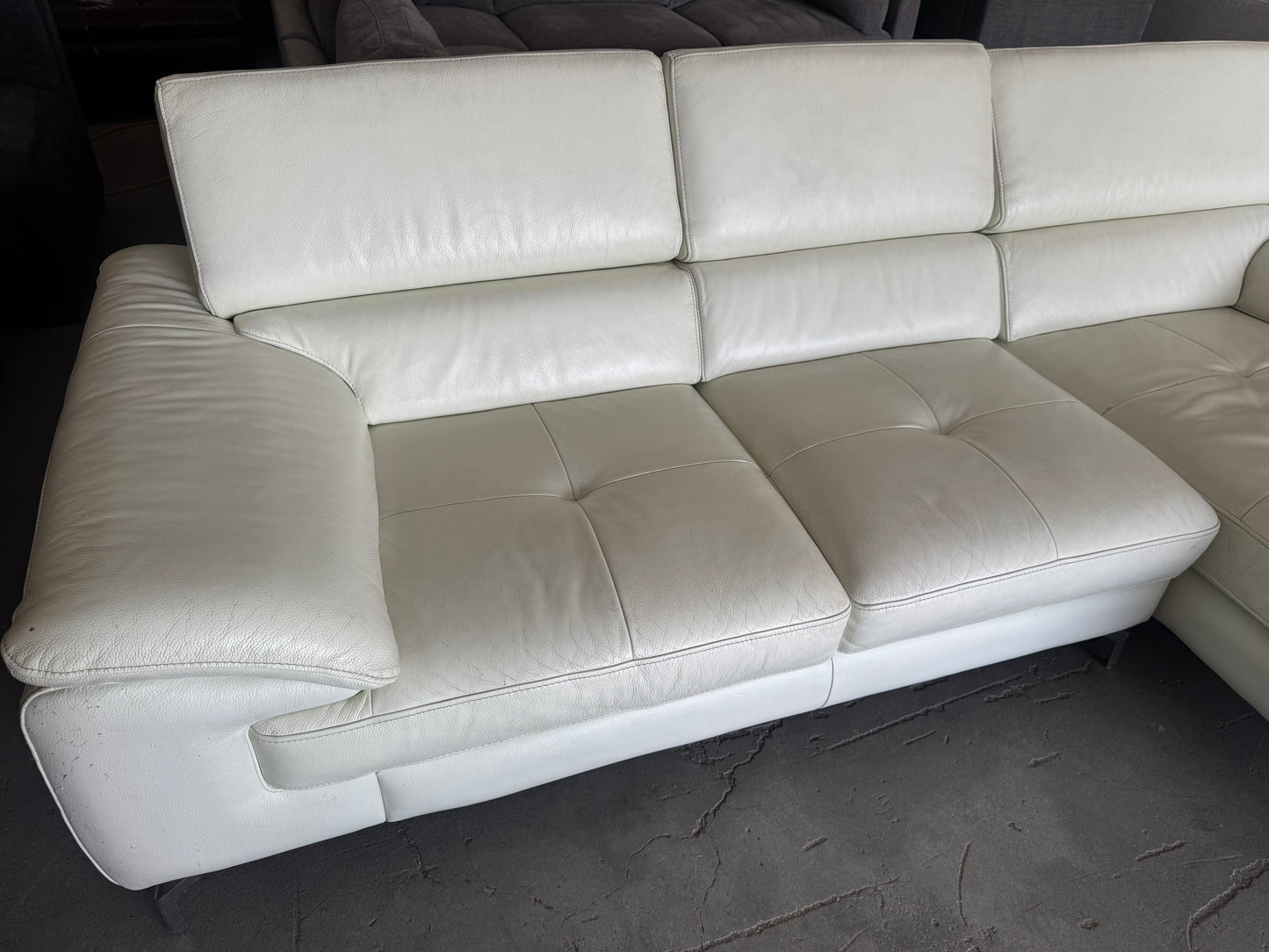 White Mid Century Modern Leather Chaise Sectional